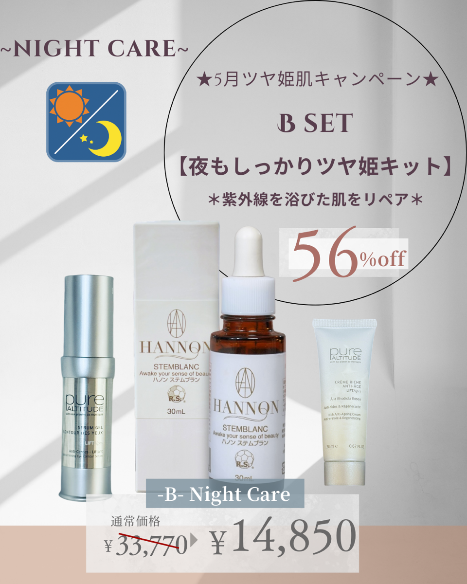 Bset 【夜もしっかりツヤ姫キット】~NIGHT CARE~ 紫外線を浴びた肌をリペア★56%オフ！¥33,770→¥14,850!