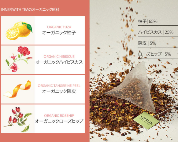 【LIMOE】韓国美容系インフルエンサーJさん監修！Inner with Tea 韓国オーガニック＆ノンカフェインティー 